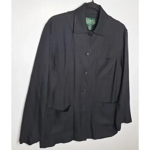 Vintage Lauren Ralph Lauren Silk Shacket Womens Small Black Shirt Jacket Utility